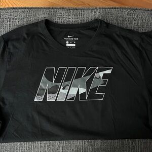 Nike Men's Dri-Fit Black Tee with Camouflage Logo